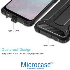Microcase Samsung Galaxy A70 King Serisi Armor Perfect Koruma Kılıf Siyah + Tempered Glass Cam Koruma (SEÇENEKLİ)