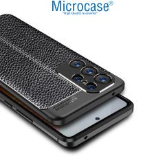 Microcase Samsung Galaxy S23 Ultra Leather Serisi Deri Efekt Silikon Kılıf - Siyah AL3337