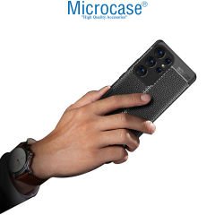 Microcase Samsung Galaxy S23 Ultra Leather Serisi Deri Efekt Silikon Kılıf - Siyah AL3337