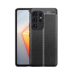 Microcase Samsung Galaxy S23 Ultra Leather Serisi Deri Efekt Silikon Kılıf - Siyah AL3337