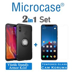 Microcase Xiaomi Mi 8 Pro Yüzük Standlı Armor Silikon Kılıf + CAM