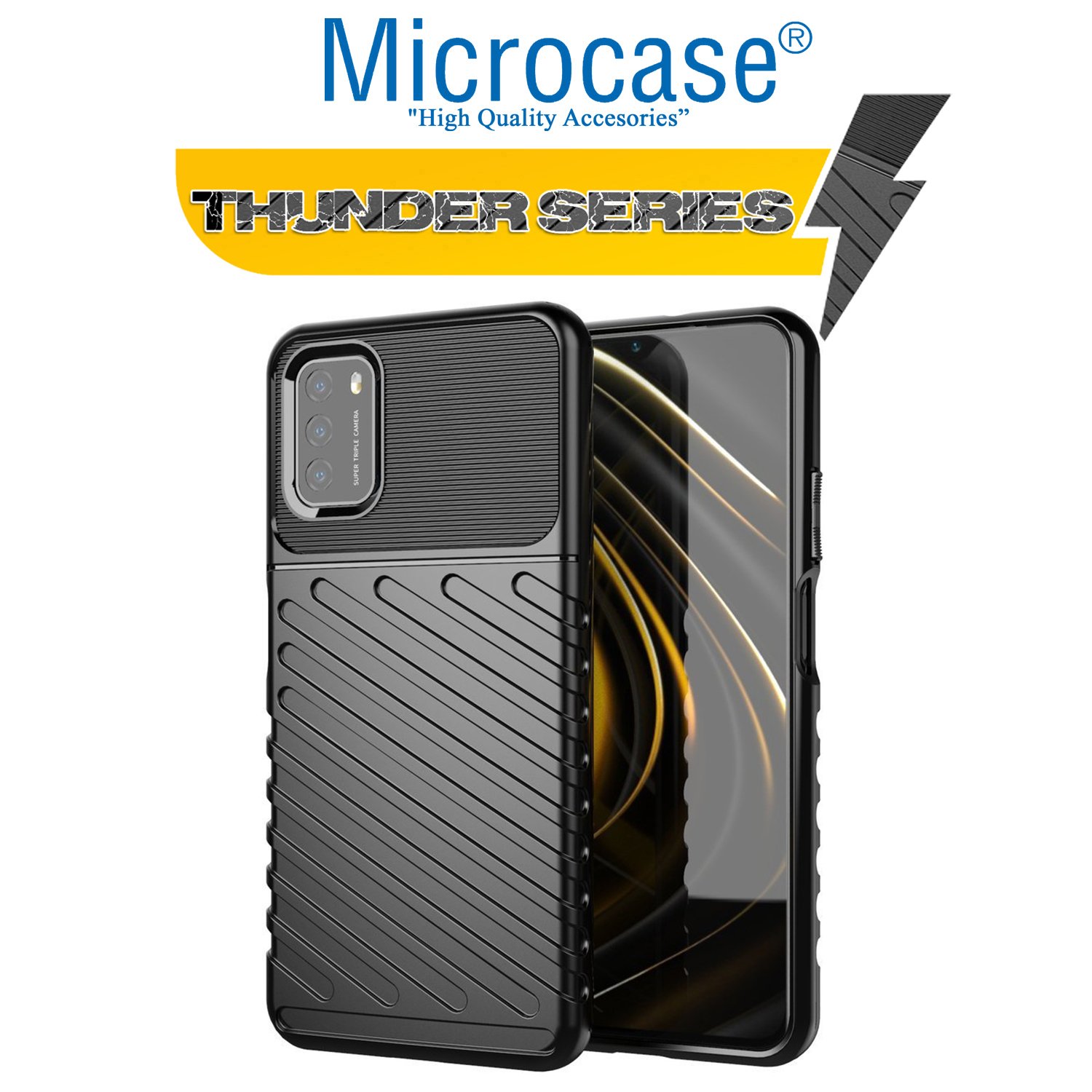 Microcase Xiaomi Poco M3 Pro Thunder Serisi Darbeye Dayanıklı Silikon Kılıf - Siyah