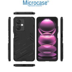Microcase Xiaomi Redmi Note 12 (Çin Versiyon) Matrix Serisi Armor Standlı Perfect Koruma Kılıf -Siyah AL3416
