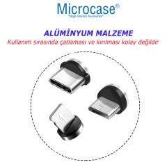 Microcase 3in1 Yuvarlak Manyetik Mıknatıslı  Şarj Kablosu  Ucu Lightning Type-C Micro USB-AL4637