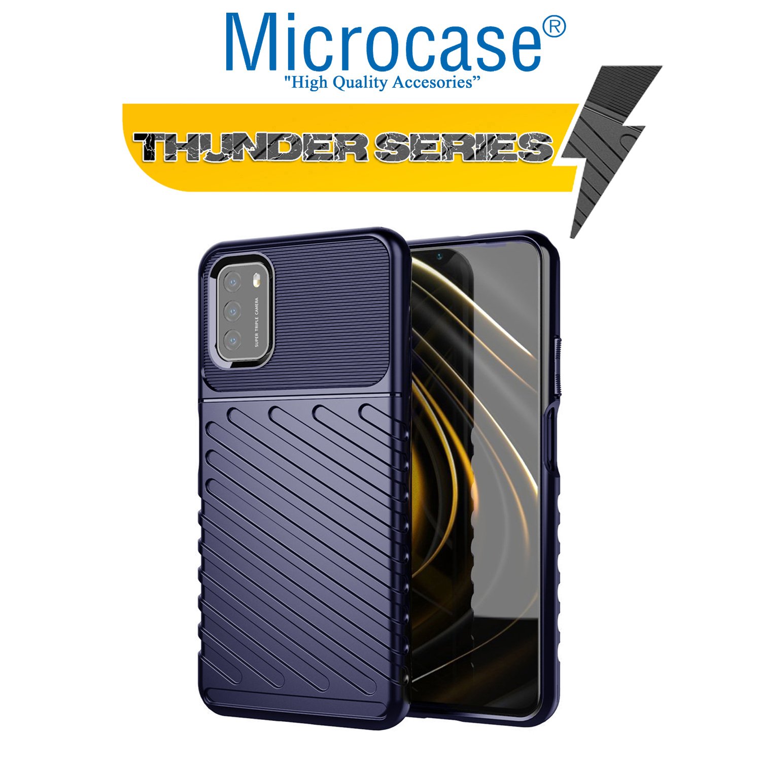 Microcase Xiaomi Poco M3 Pro Thunder Serisi Darbeye Dayanıklı Silikon Kılıf - Mavi