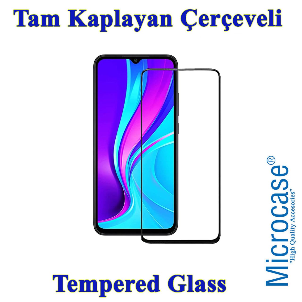 Xiaomi Redmi 9 Prime Tam Kaplayan Çerçeveli Tempered Cam Siyah