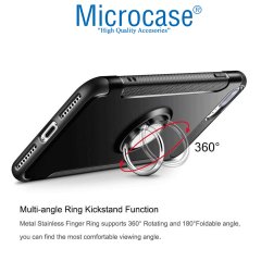 Microcase iPhone 6 - iPhone 6s Yüzük Standlı Armor Silikon Kılıf - Siyah + Tempered Glass Cam Koruma