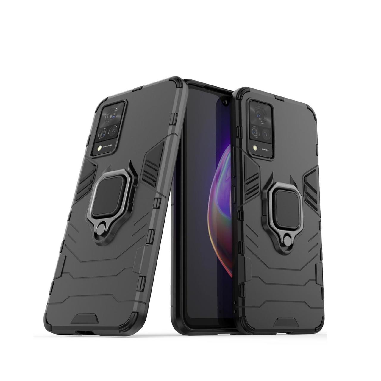 Microcase Vivo V21 4G Batman Serisi Yüzüklü Armor Kılıf - Siyah