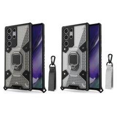 Microcase Samsung Galaxy S22 Ultra Capsule Serisi Kayış Askılı Yüzük Standlı Armor Kılıf - AL8119