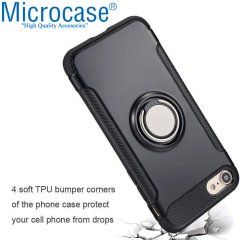 Microcase iPhone 6 - iPhone 6s Yüzük Standlı Armor Silikon Kılıf - Siyah