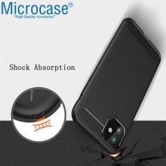 Microcase iPhone 11 Brushed Carbon Fiber Silikon Kılıf - Siyah