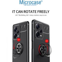 Microcase Xiaomi Redmi Note 12 Pro (Global) Focus Serisi Yüzük Standlı Silikon Kılıf - Siyah AL3363