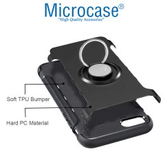 Microcase iPhone 6 Plus - iPhone 6s Plus Yüzük Standlı Armor Silikon Kılıf - Siyah + Tempered Glass Cam Koruma