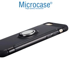 Microcase iPhone 6 Plus - iPhone 6s Plus Yüzük Standlı Armor Silikon Kılıf - Siyah + Tempered Glass Cam Koruma