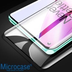 Microcase OnePlus 8 Pro 3D Curved Tam Kaplayan Tempered Glass Cam Koruma - Siyah