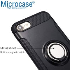 Microcase iPhone 6 Plus - iPhone 6s Plus Yüzük Standlı Armor Silikon Kılıf - Siyah