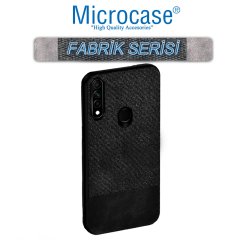 Microcase Huawei Y6P Fabrik Serisi Kumaş ve Deri Desen Kılıf - Siyah