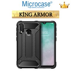 Microcase Samsung Galaxy A20e King Serisi Armor Perfect Koruma Kılıf Siyah + Tempered Glass Cam Koruma (SEÇENEKLİ)