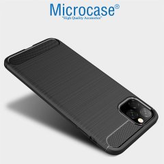 Microcase iPhone 11 Pro Max Brushed Carbon Fiber Silikon Kılıf - Siyah