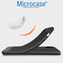 Microcase iPhone 11 Pro Max Brushed Carbon Fiber Silikon Kılıf - Siyah