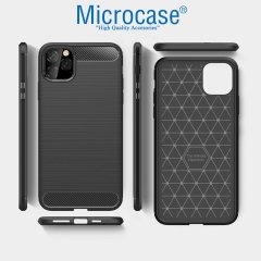 Microcase iPhone 11 Pro Max Brushed Carbon Fiber Silikon Kılıf - Siyah