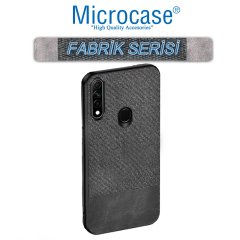 Microcase Huawei Y6P Fabrik Serisi Kumaş ve Deri Desen Kılıf - Gri