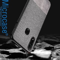 Microcase Huawei Y6P Fabrik Serisi Kumaş ve Deri Desen Kılıf - Gri