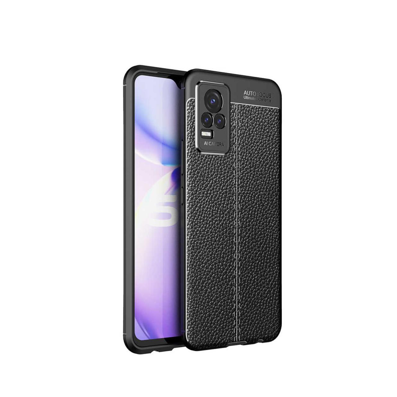 Microcase Vivo V21e 4G Leather Tpu Silikon Kılıf - Siyah