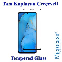 Microcase Oppo Reno 3 - Oppo A91 Tam Kaplayan Çerçeveli Tempered Ekran Koruyucu - Siyah