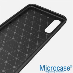 Microcase Samsung Galaxy A30s Brushed Carbon Fiber Silikon Kılıf - Siyah + Tempered Glass Cam Koruma