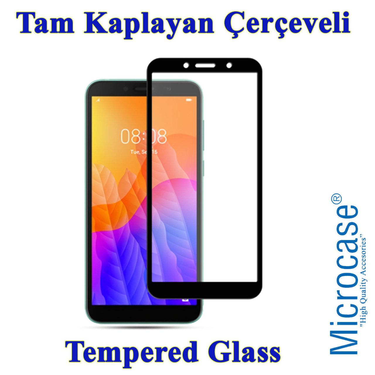 Microcase Huawei Y5P - Honor 9S Tam Kaplayan Çerçeveli Tempered Ekran Koruyucu - Siyah