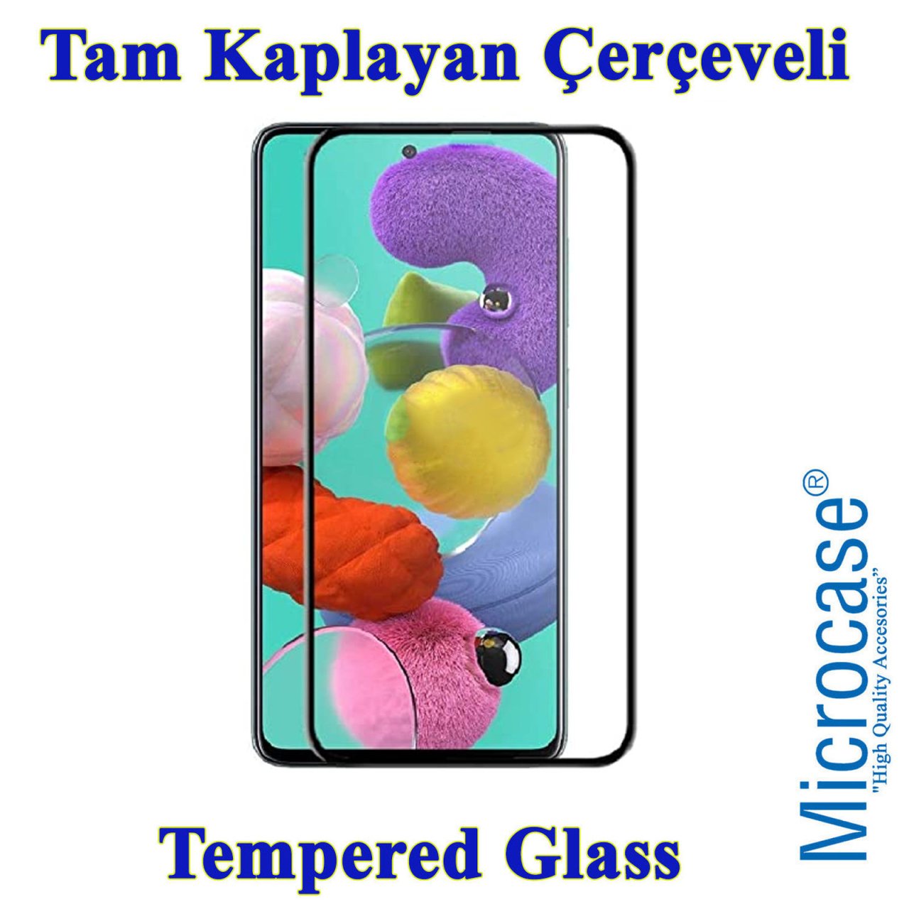 Samsung Galaxy M31S Tam Kaplayan Çerçeveli Tempered Cam Siyah