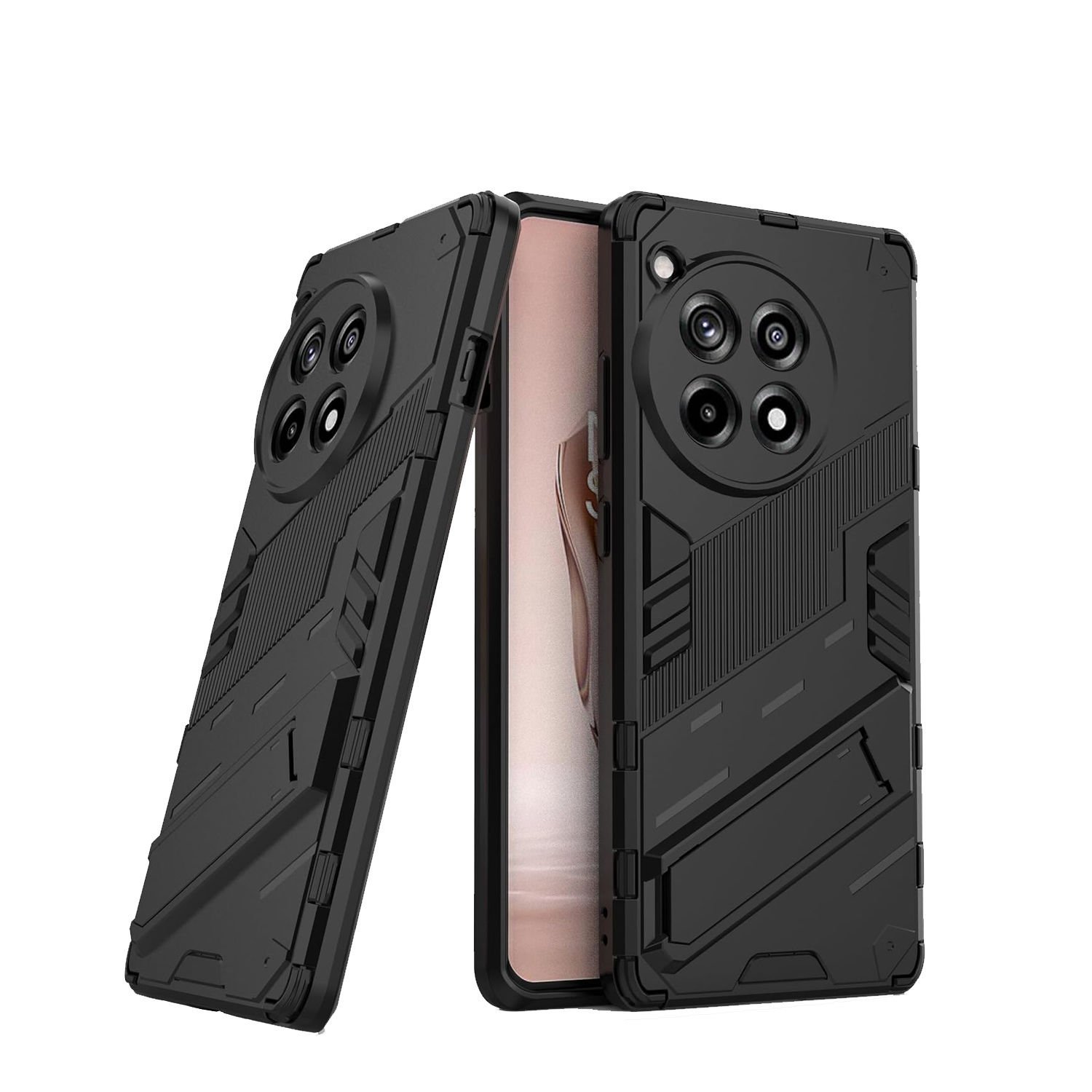 Microcase  Oneplus 12R / Oneplus Ace 3   Matrix Serisi Armor Standlı Perfect Koruma Kılıf - Siyah Al3416