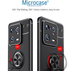 Microcase Xiaomi 13 (Global) Focus Serisi Yüzük Standlı Silikon Kılıf - Siyah AL3363