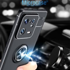 Microcase Xiaomi 13 (Global) Focus Serisi Yüzük Standlı Silikon Kılıf - Siyah AL3363