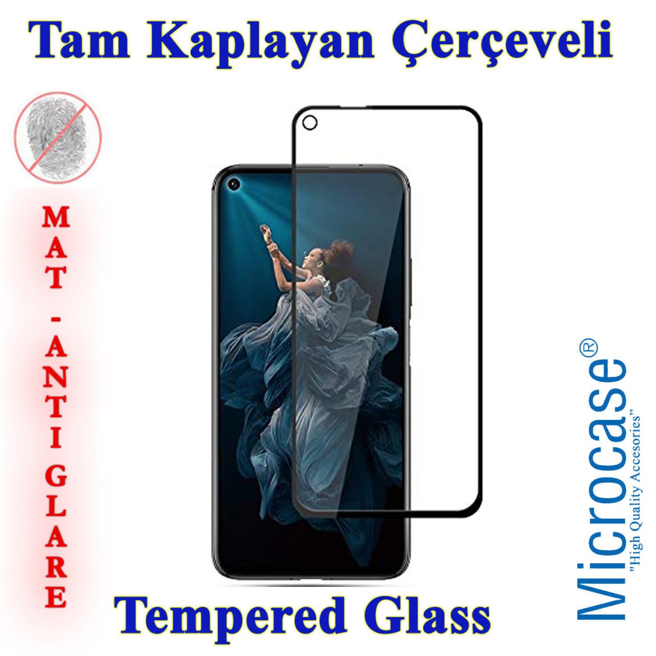 Microcase Huawei Honor 20 - Nova 5T Tam Kaplayan Çerçeveli Tempered Ekran Koruyucu - Mat Siyah