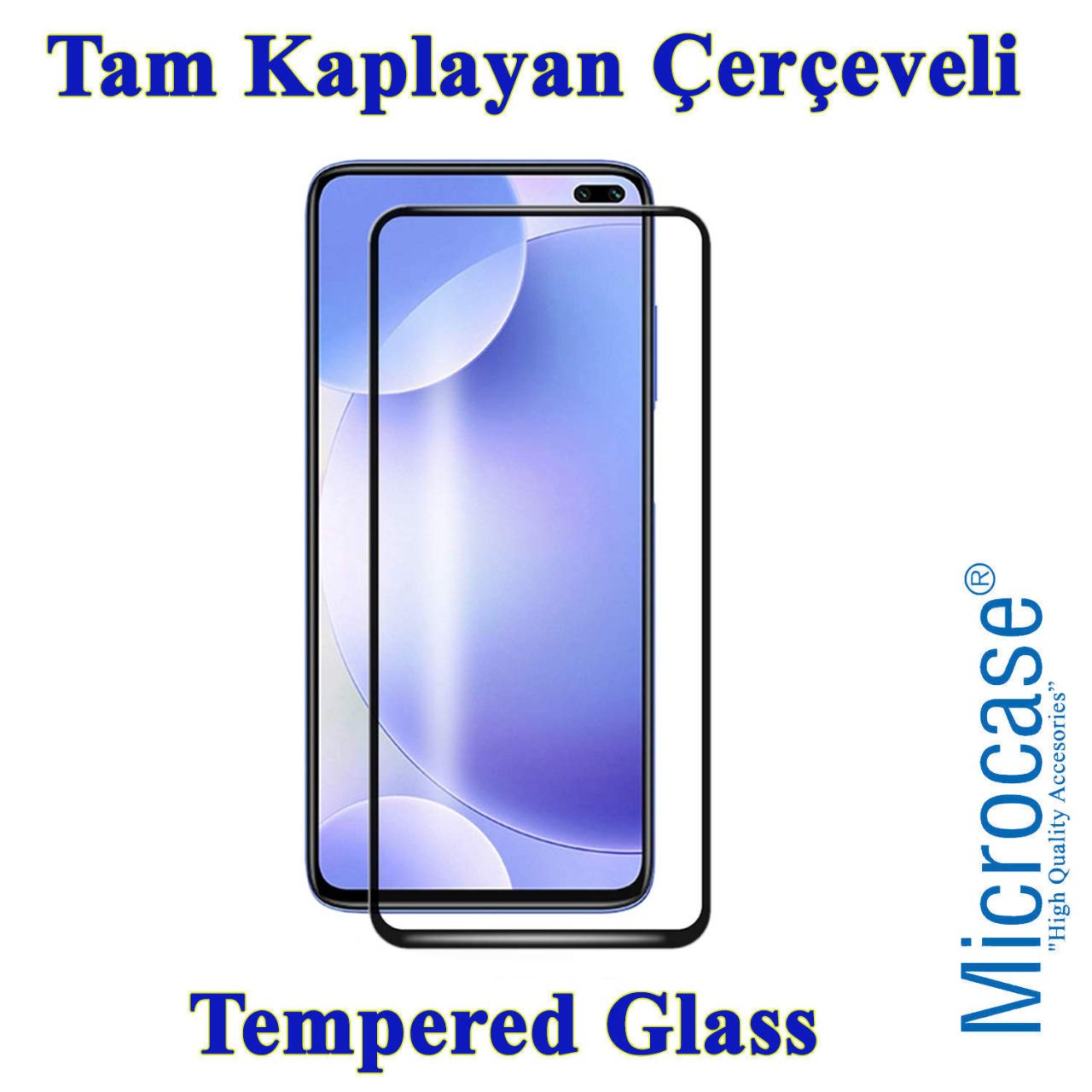 Microcase Xiaomi Redmi K30 Tam Kaplayan Çerçeveli Tempered Cam - Siyah