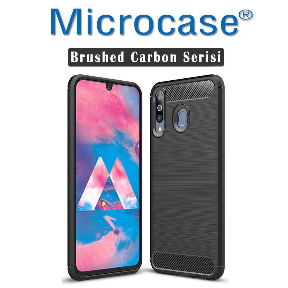 Microcase Samsung Galaxy A40s Brushed Carbon Fiber Silikon Kılıf - Siyah