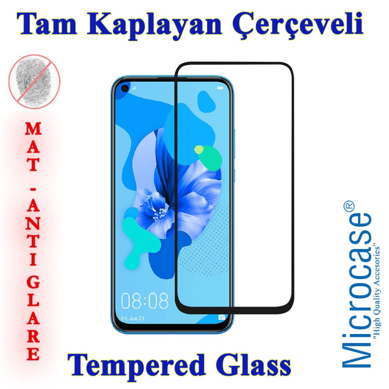 Microcase Huawei Mate 30 Lite Tam Kaplayan Çerçeveli Tempered Ekran Koruyucu - Mat Siyah