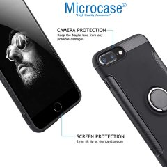 Microcase iPhone 7 Plus Yüzük Standlı Armor Silikon Kılıf - Siyah