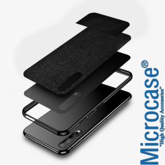 Microcase Huawei P Smart S - Y8P Fabrik Serisi Kumaş ve Deri Desen Kılıf - Siyah