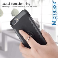 Microcase iPhone 7 Plus Yüzük Standlı Armor Silikon Kılıf - Siyah