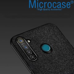 Microcase Huawei P Smart S - Y8P Fabrik Serisi Kumaş ve Deri Desen Kılıf - Siyah