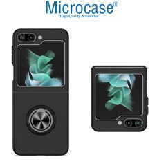 Microcase Samsung Galaxy Z Flip5 Yüzük Standlı Plastik Kılıf - Siyah AL3163
