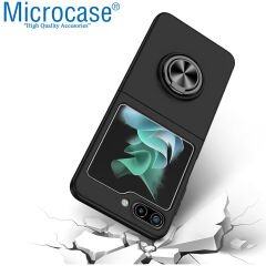 Microcase Samsung Galaxy Z Flip5 Yüzük Standlı Plastik Kılıf - Siyah AL3163