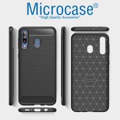 Microcase Samsung Galaxy A40s Brushed Carbon Fiber Silikon Kılıf - Siyah