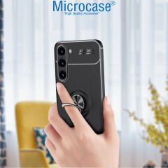 Microcase Samsung Galaxy S23 Focus Serisi Yüzük Standlı Silikon Kılıf - Siyah AL3363