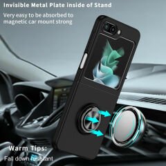 Microcase Samsung Galaxy Z Flip5 Yüzük Standlı Plastik Kılıf - Siyah AL3163