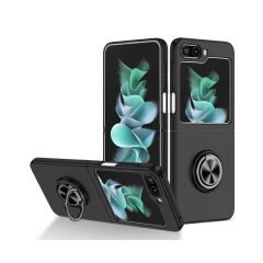 Microcase Samsung Galaxy Z Flip5 Yüzük Standlı Plastik Kılıf - Siyah AL3163