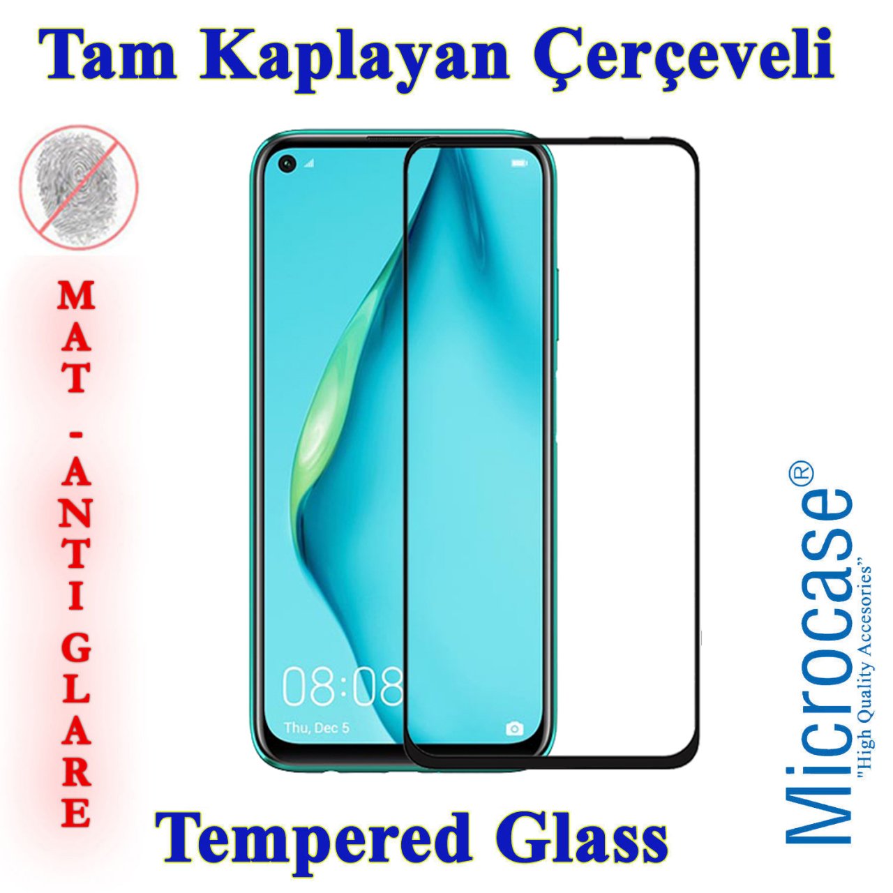 Microcase Huawei P40 Lite Tam Kaplayan Çerçeveli Tempered Ekran Koruyucu - Mat Siyah